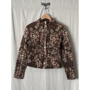 Ruby Rd Womens Whimsigoth Floral Satin Popcorn Jacket Size M Victorian Chic